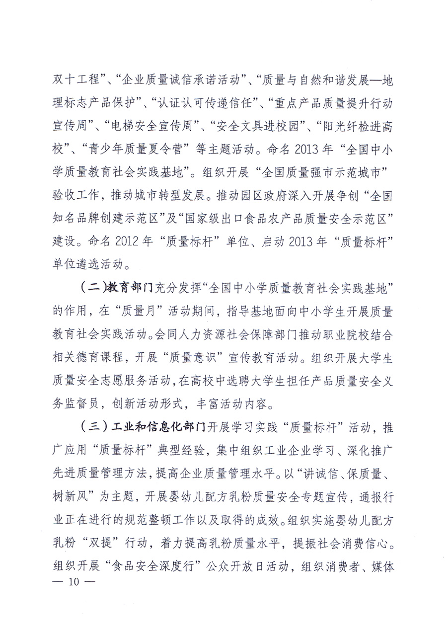 國家質(zhì)量監(jiān)督檢驗(yàn)檢疫總局、中共中央宣傳部等單位《關(guān)于開展2013年全國“質(zhì)量月”活動的通知》